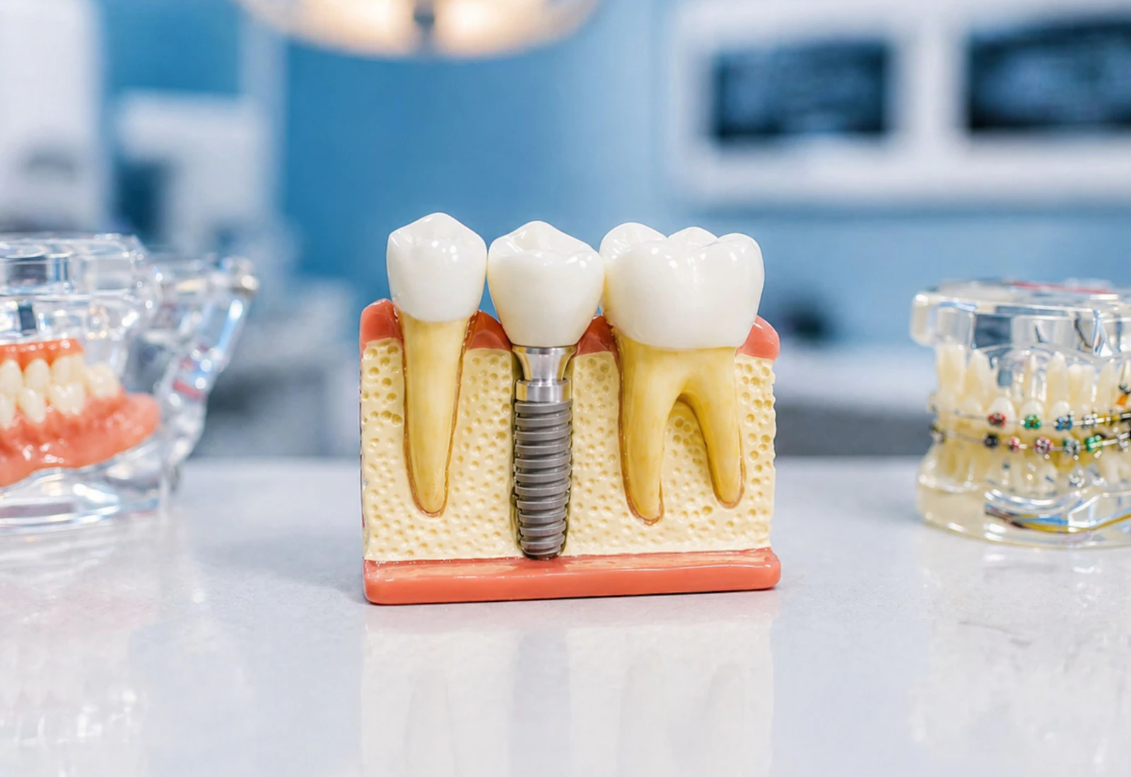 Model educațional cu implant dentar, rădăcină și os